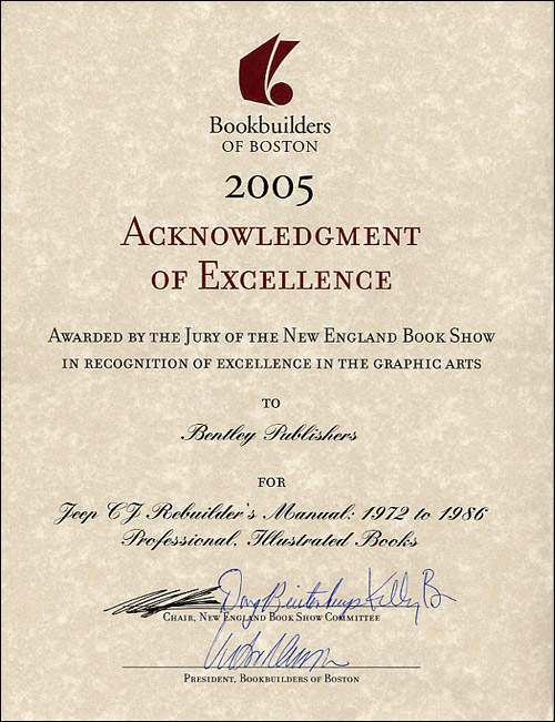 2005 Bookbuilders of Boston Acknowledgement of Excellence for Jeep� CJ Rebuilder