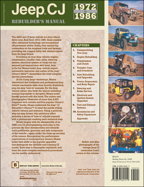 Jeep� CJ Rebuilder's Manual: 1972 to 1986 back cover