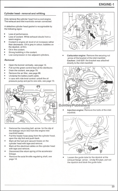 Cylinder Head - Removal and Refitting 
Excerpted illustration from Mercedes W123 Owners Workshop Manual: 1976-1986, page 23
(BentleyPublishers.com watermark not printed on actual product.)

